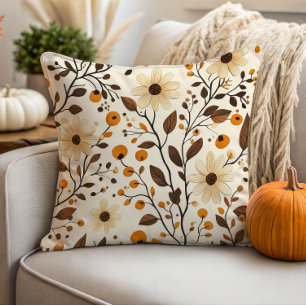 Fall Cream Daisy Floral Throw Pillow