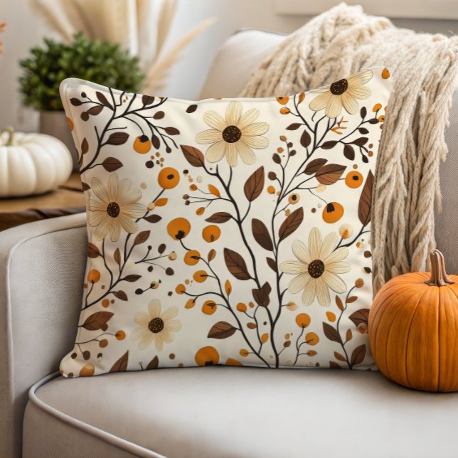 Fall Cream Daisy Floral Throw Pillow (Creator Uploaded)