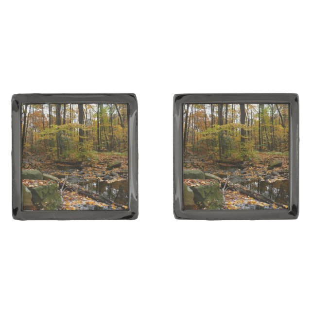 Fall Creek with Reflection at Laurel Hill Park Cufflinks (Front)