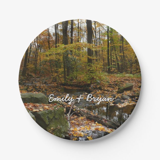 Fall Creek with Reflection at Laurel Hill Park Paper Plates (Front)
