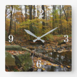 Fall Creek with Reflection at Laurel Hill Park Square Wall Clock