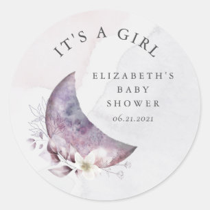 fall crescent moon baby shower It's a Girl Classic Round Sticker