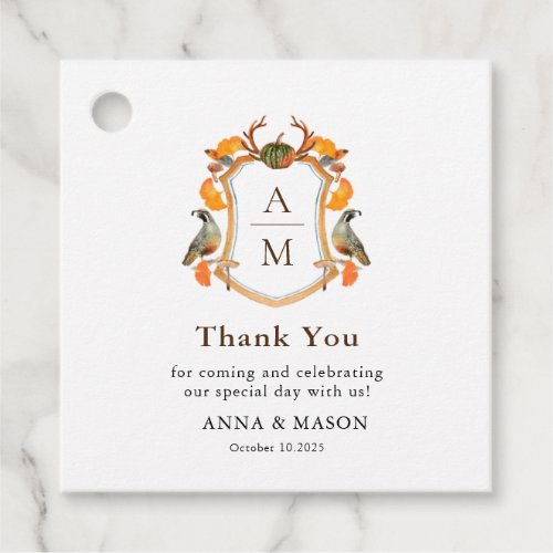 Fall crest with monogram wedding Favor Tags