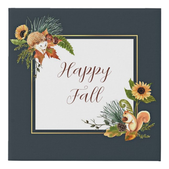 Fall critters and nature with customizable text  faux canvas print (Front)