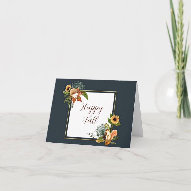 Fall critters and nature with customizable text  note card (Front)