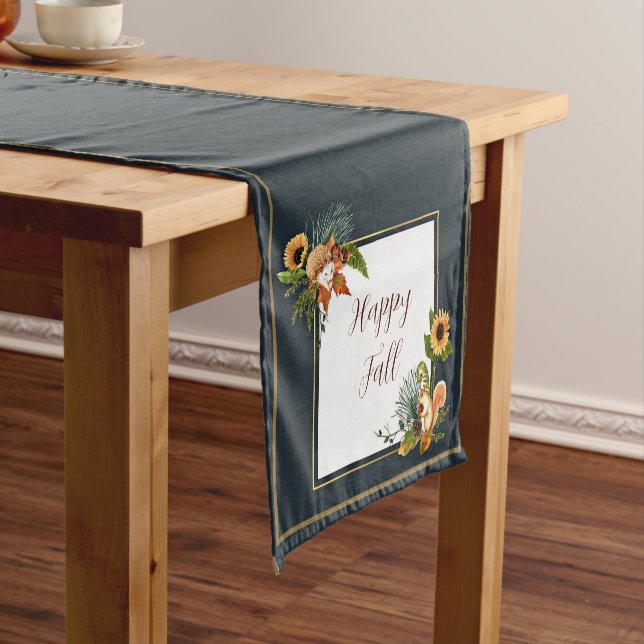 Fall critters and nature with customizable text  s short table runner (In Situ)