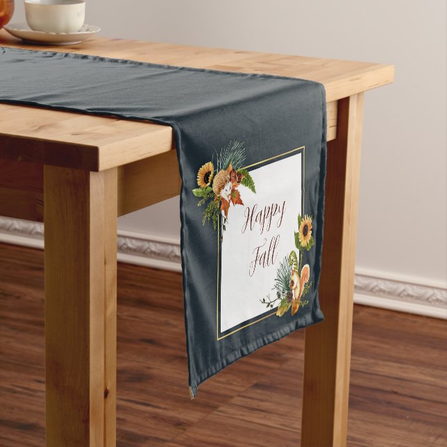 Fall critters and nature with customizable text  short table runner (In Situ)