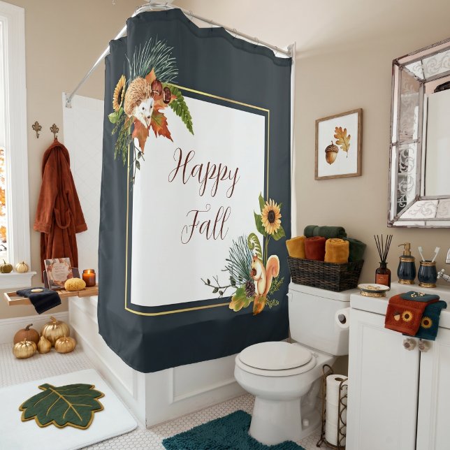 Fall critters and nature with customizable text  shower curtain (Creator Uploaded)