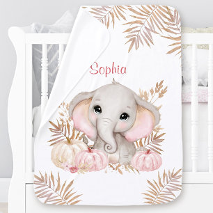Fall Cute Elephant Name Pink Girls' Baby Blanket