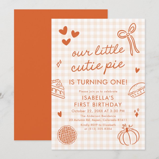 Fall Cute Hand Drawn Our Little Cutie Pie Birthday Invitation (Front/Back)