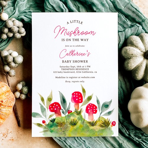 Fall Cute watercolor little mushroom baby shower Invitation