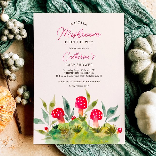 Fall Cute watercolor little mushroom baby shower Invitation (Cute fall hand painted watercolor little mushroom baby shower invitation)