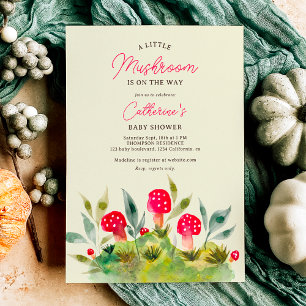 Fall Cute watercolor little mushroom baby shower Invitation