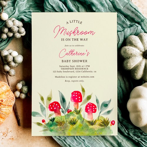 Fall Cute watercolor little mushroom baby shower Invitation