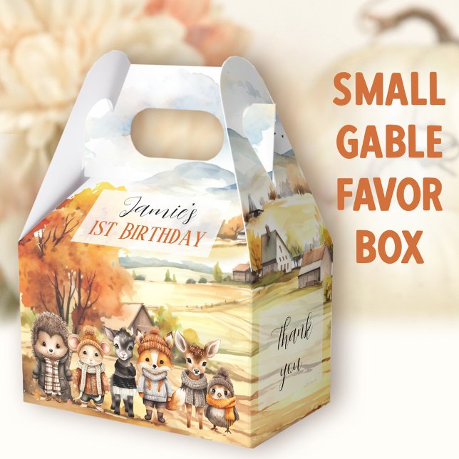 Fall Cute Woodland Animals Birthday Small Gable Favor Boxes (Woodland Animals Small Gable Favor Boxes - You can choose from 3 sizes of these gable favor boxes)