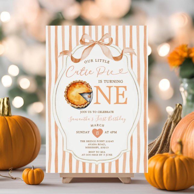 Fall Cutie Pie Bow Ribbon Gingham  Birthday Invitation (Creator Uploaded)