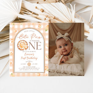 Fall Cutie Pie Pumpkin Gingham 1st Birthday Photo Invitation