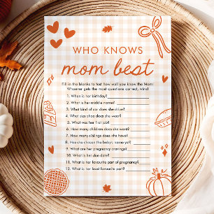 Fall Cutie Pie Who Knows Mom Best Baby Shower Game Invitation