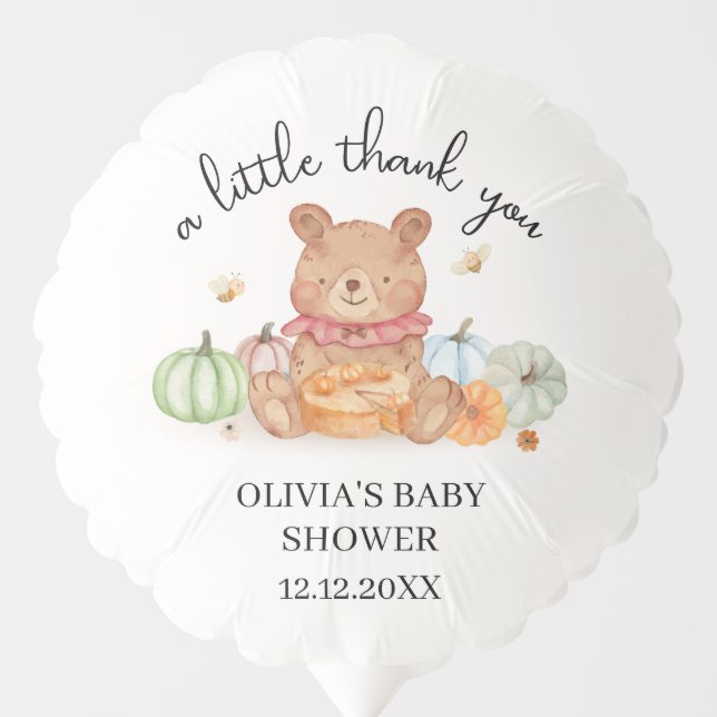 Fall Cutie Pumpkin Pie Teddy Bear Baby Shower  Balloon (Front)