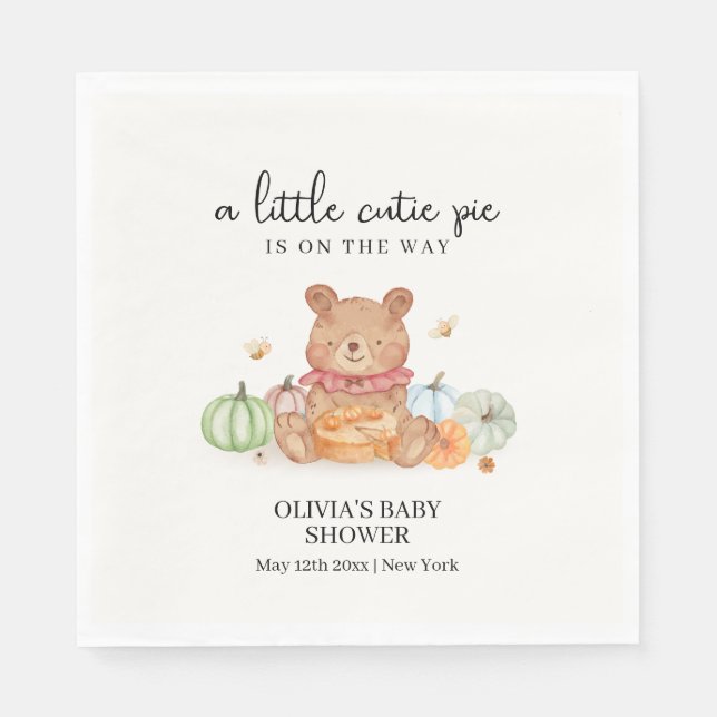 Fall Cutie Pumpkin Pie Teddy Bear Baby Shower  Napkins (Front)
