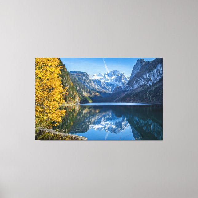 Fall Dachstein Mountain Reflecting in Gosausee Lak Canvas Print (Front)