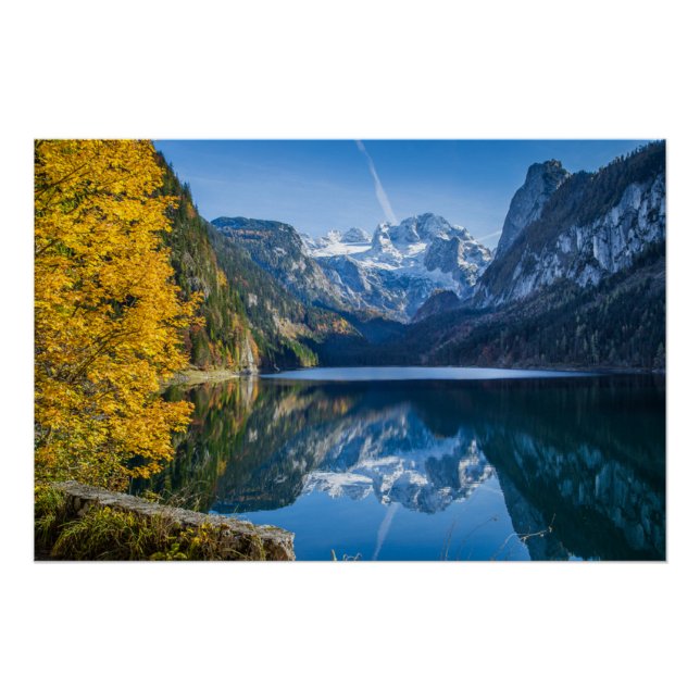 Fall Dachstein Mountain Reflecting in Gosausee Lak Poster (Front)