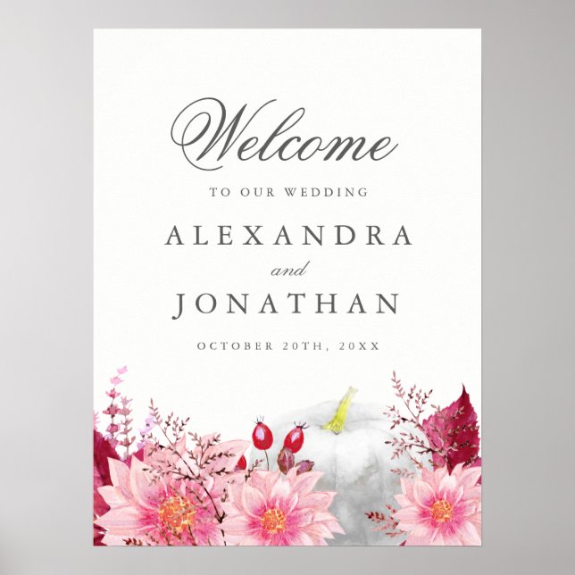 Fall Dahlia and Pumpkin Wedding Welcome Poster (Front)