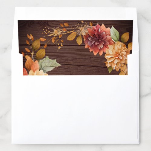 Fall Dahlia Floral Wood Wedding Envelope Liner