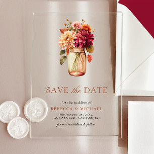 Fall Dahlia Mason Jar Wedding Save the Date
