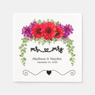 Fall Dahlias and Chrysanthemums Wedding Napkin