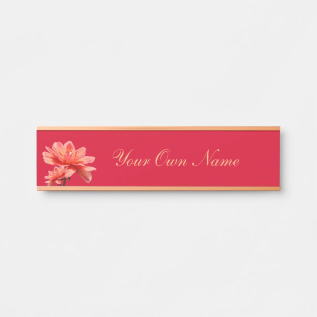 "Fall Dahlias" Red Hanging Name Plate Door Sign (Front)