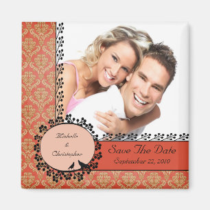 Fall Damask Love Birds Photo Save The Date Magnet