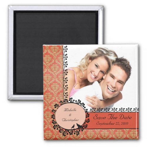 Fall Damask Love Birds Photo Save The Date Magnet