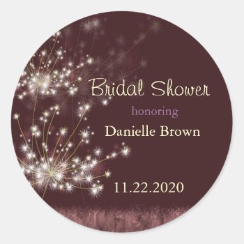 Fall Dandelions Country Bridal Shower Classic Round Sticker by BridalHeaven at Zazzle