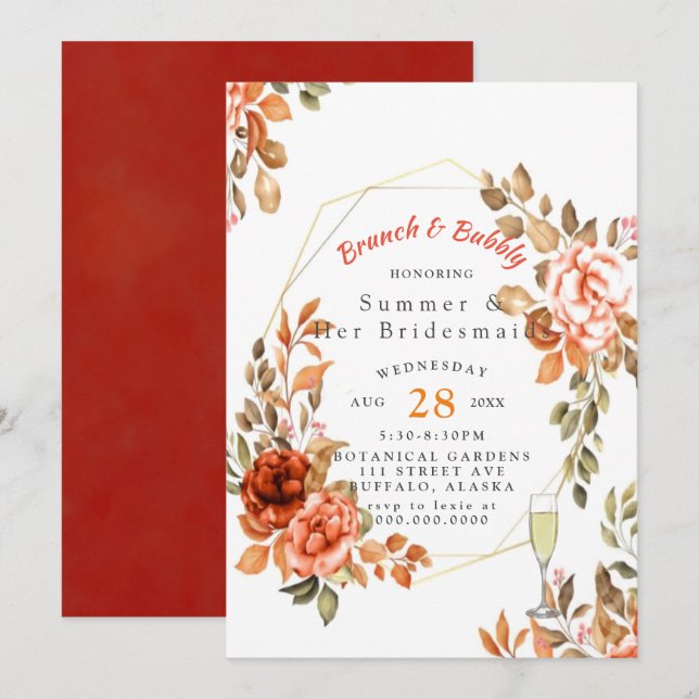 Fall Dark Red Floral Bridesmaids Luncheon Invitation (Front/Back)