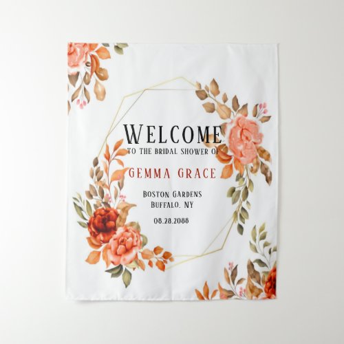 Fall Dark Red Orange Floral Bridal Shower Welcome  Tapestry