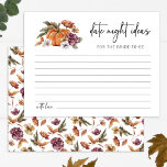 Fall Date Night Ideas Card<br><div class="desc">Dive into a dreamy autumnal escape with our enchanting Fall Date Night Ideas Card. From hand-painted watercolor pumpkins and blossoming burgundy and terracotta fall flowers to rustic forest green and rust botanicals — every detail is thoughtfully painted. Add a personal touch with burnt orange or burgundy calligraphy on invitations, napkins,...</div>