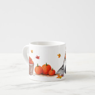 Fall Day with Pumpkins Leaves Apples and Rake Espresso Cup