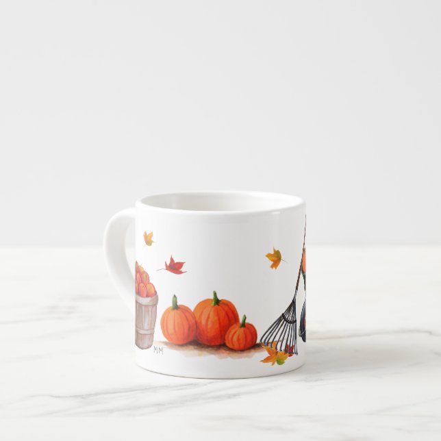 Fall Day with Pumpkins Leaves Apples and Rake Espresso Cup (Front Left)
