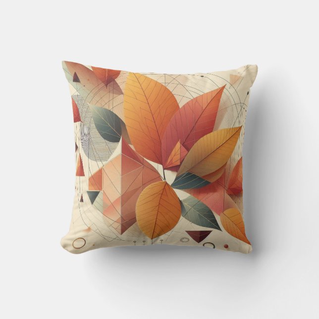 Fall Decor-Leaf & Geometric Pattern Throw Pillow (Front)