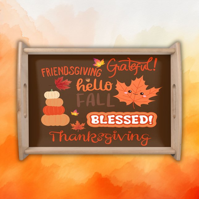 Fall Decor Pumpkin Thanksgiving on Brown | Serving Tray (Creator Uploaded)