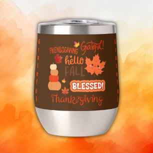 Fall Decor Pumpkin Thanksgiving on Brown Thermal Wine Tumbler