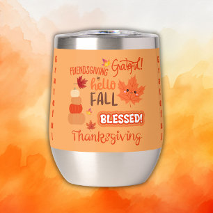 Fall Decor Pumpkin Thanksgiving on Orange Thermal Wine Tumbler