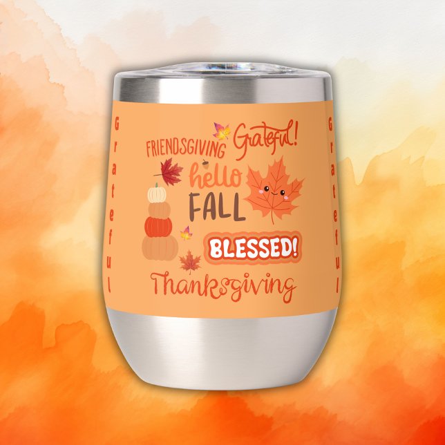 Fall Decor Pumpkin Thanksgiving on Orange | Thermal Wine Tumbler (Creator Uploaded)