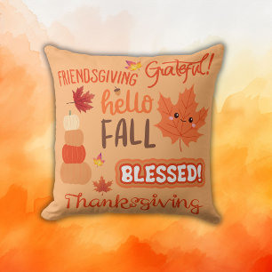 Fall Decor Pumpkin Thanksgiving on Orange Throw Pillow