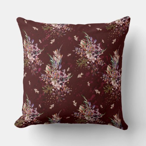 Fall Deep BurgundyNavy Floral Reversible Pillow