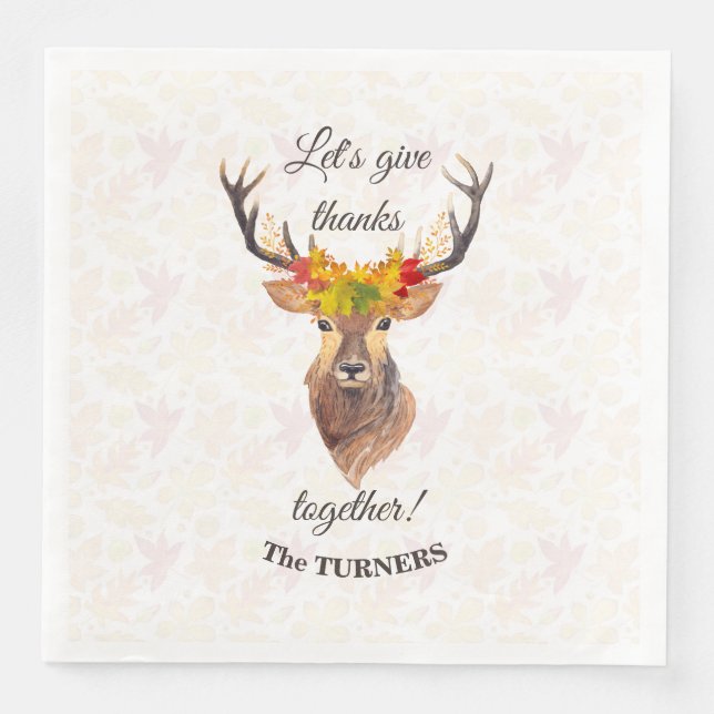 Fall Deer Let's give Thanks together Thanksgiving Paper Dinner Napkins (Front)