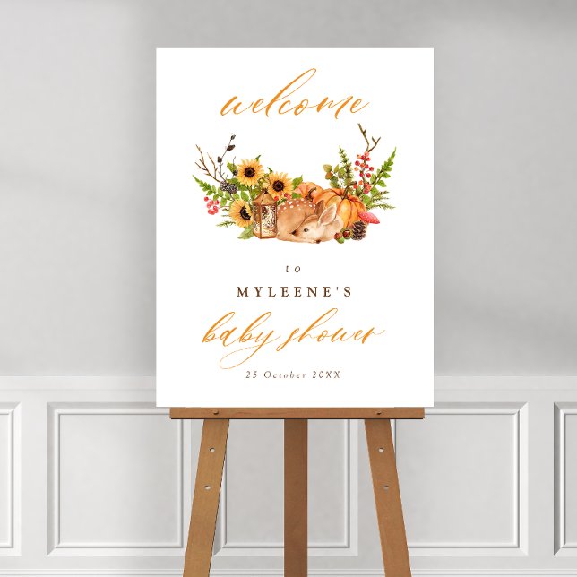 Fall Deer Pumpkin & Sunflower Baby Shower Welcome Foam Board (Creator Uploaded)
