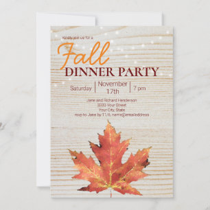 Fall Dinner Party String Lights Wood Invitation