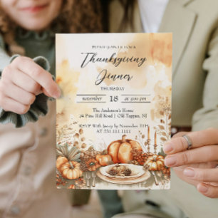 Fall Dinner Table and Pumpkins Thanksgiving Invitation